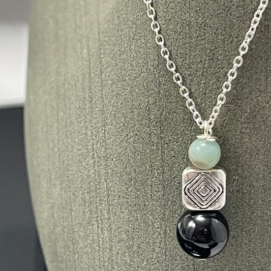 Amazonite and Black Onyx Necklace for Protection and peace of mind