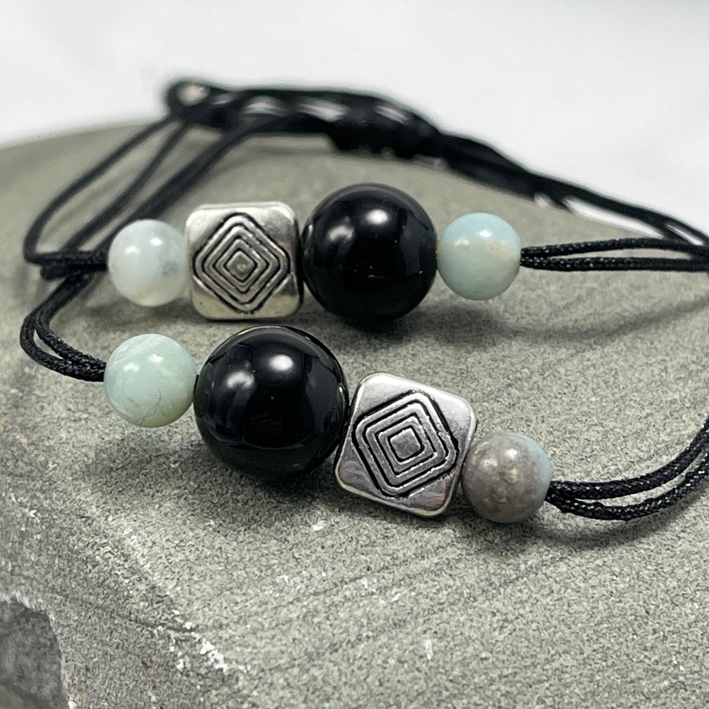 Amazonite and onyx Bracelet for protection and calm