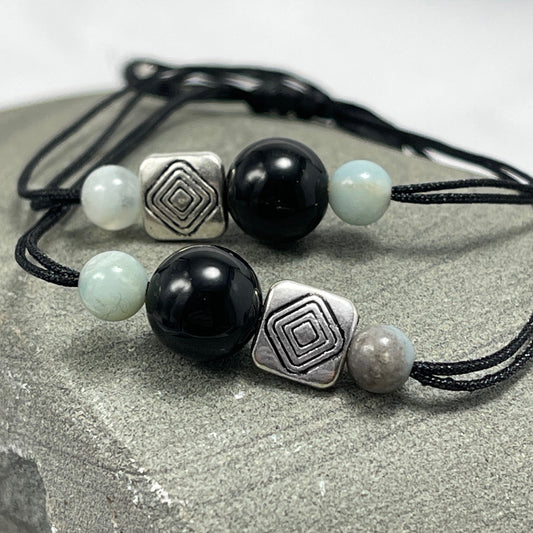 Amazonite and onyx Bracelet for protection and calm