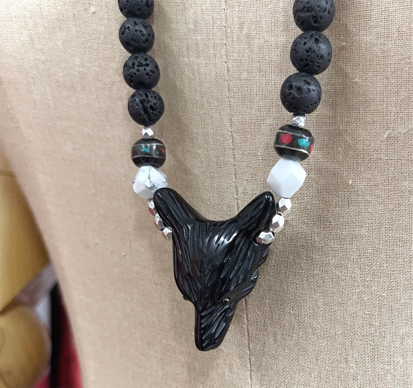 Wolf Black Obsidian Convertible Length Necklace