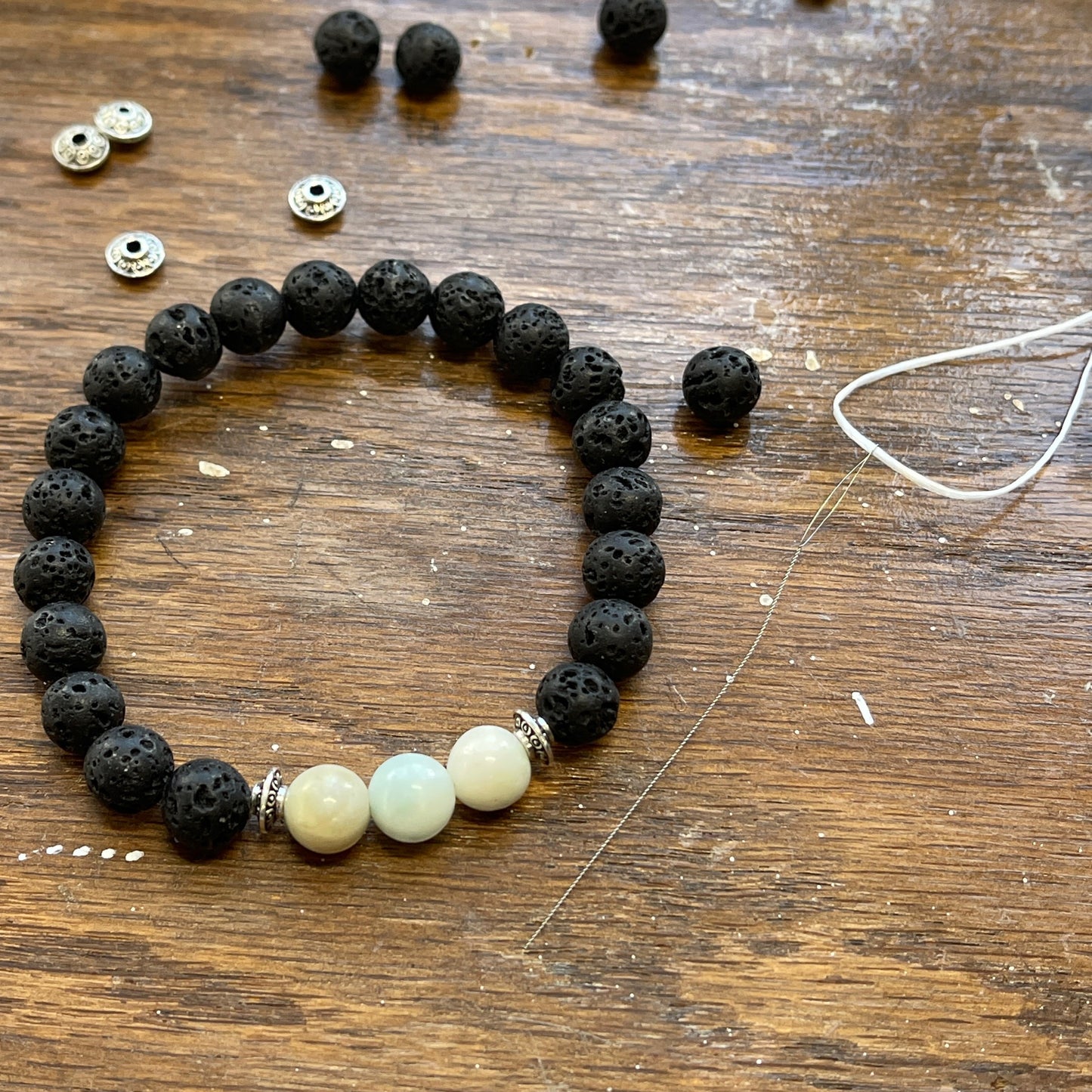 Amazonite Lava Stone Bracelet can be used for calming, awakening the inner goddess, aromatherapy