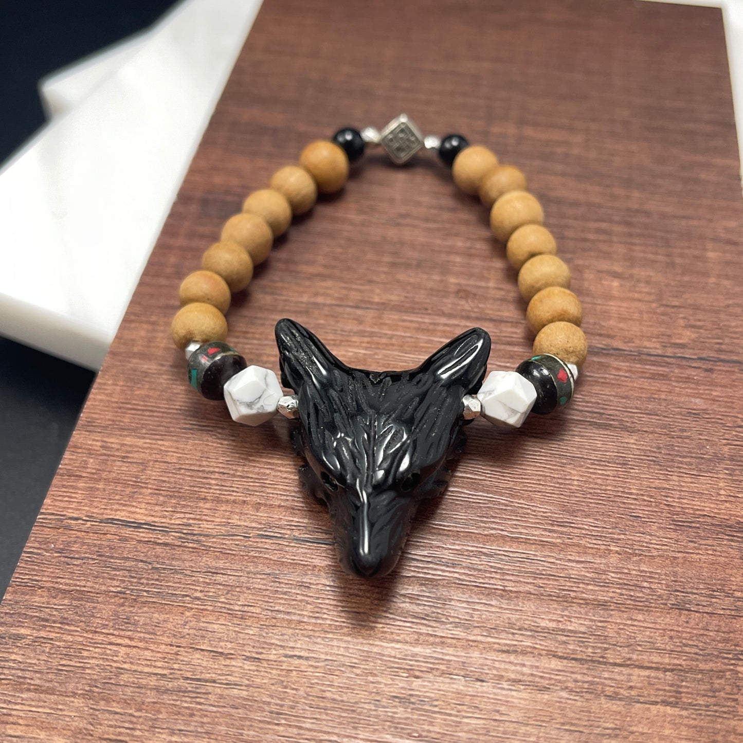 Wolf Black Obsidian Sandalwood bracelet