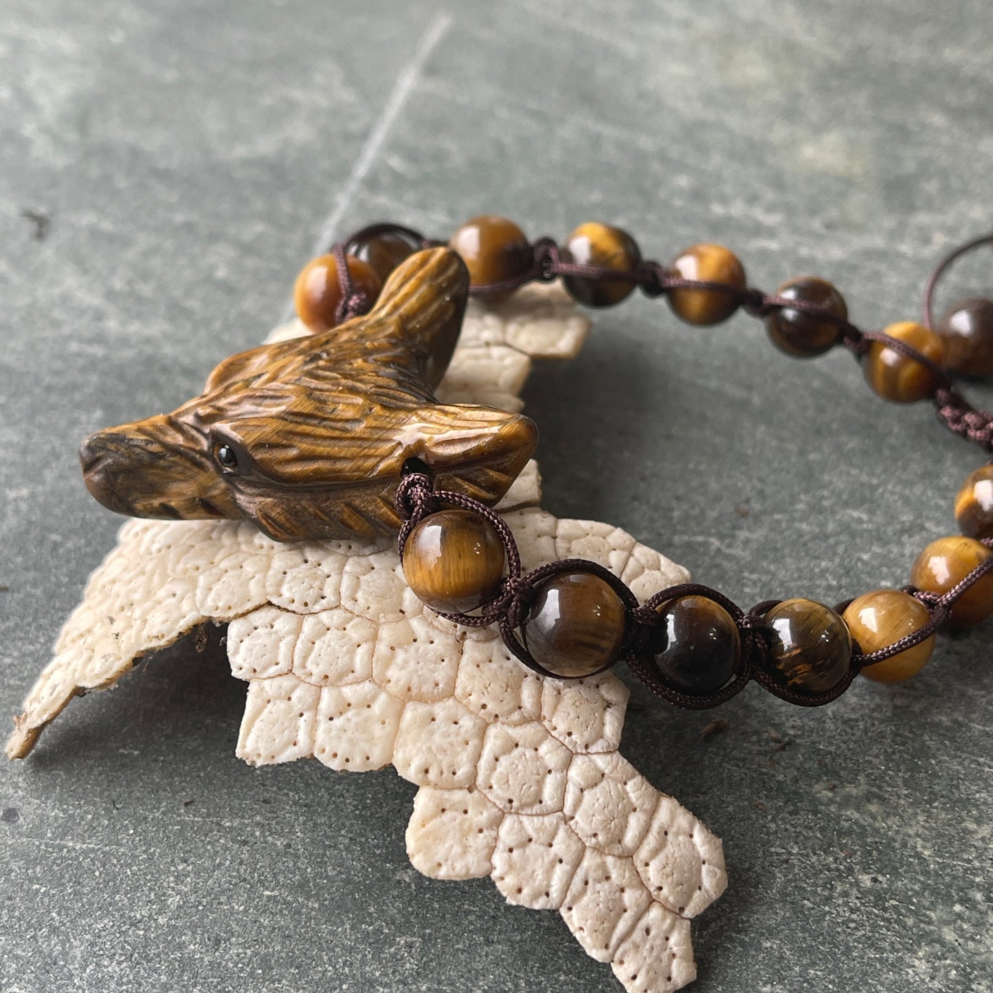 Wolf Spirit Animal Gemstone woven bracelet