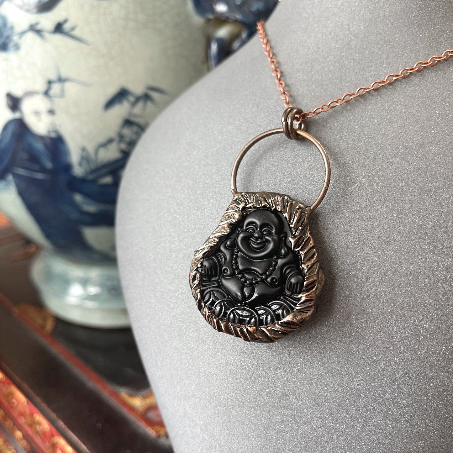 Black Obsidian Buddha Pendant Necklace
