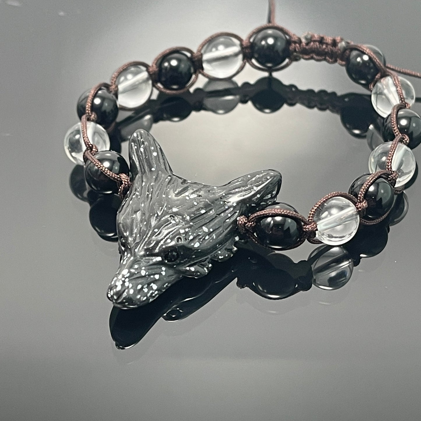 Wolf Spirit Animal Gemstone woven bracelet