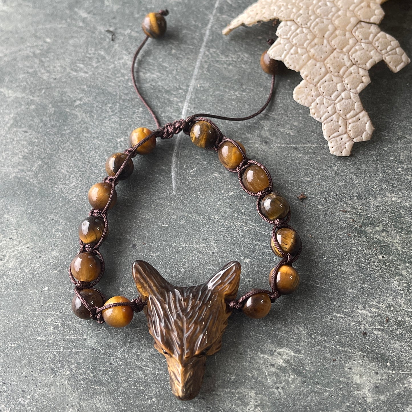 Wolf Spirit Animal Gemstone woven bracelet