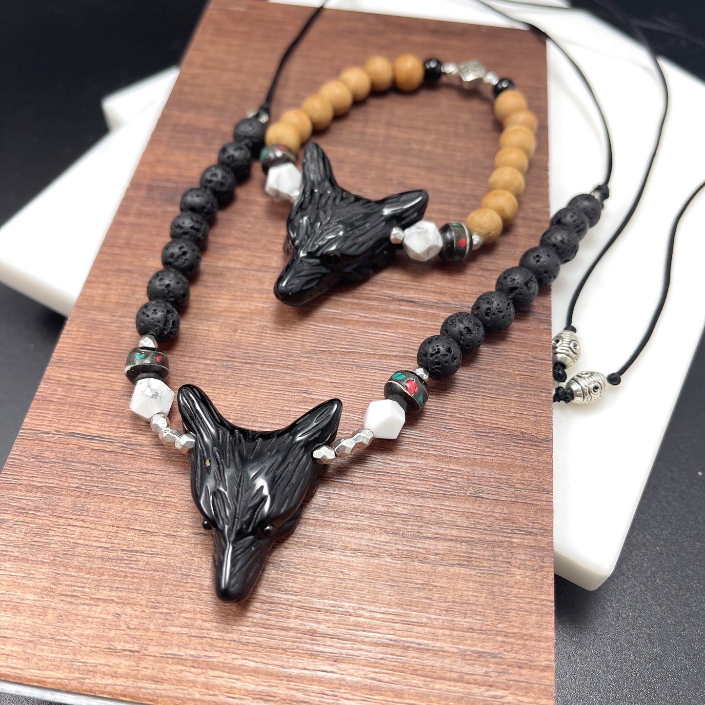 Wolf Black Obsidian Convertible Length Necklace