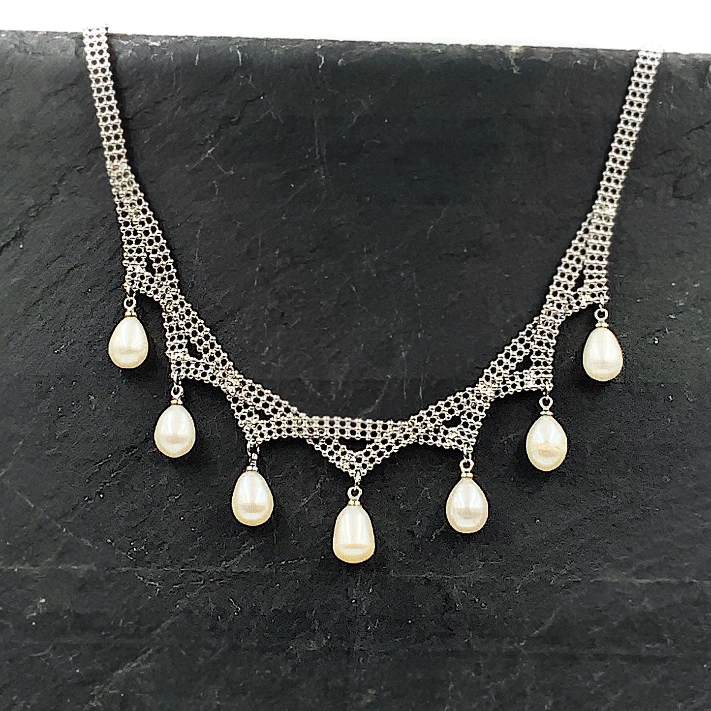 Grace Pearl and Silver Mesh Princess Necklace