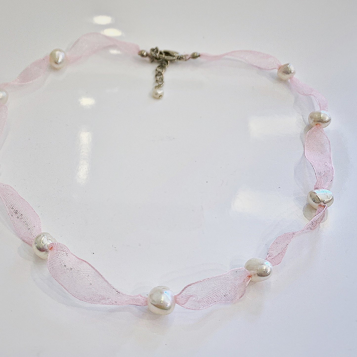 Innocence Pearl and Ribbon Necklace