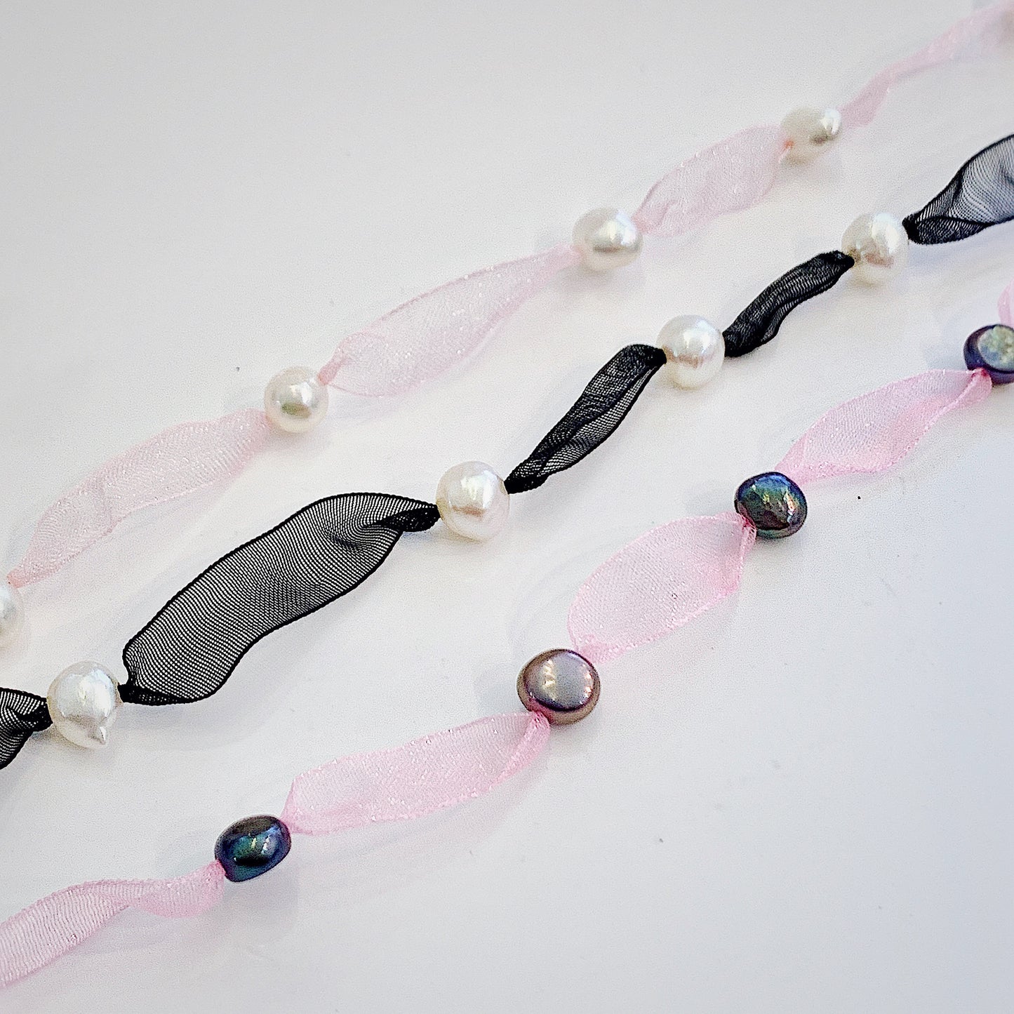 Innocence Pearl and Ribbon Necklace